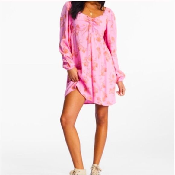 Billabong Dresses & Skirts - BILLABONG Crush On You Pink Mini Dress floral beach long sleeve size large